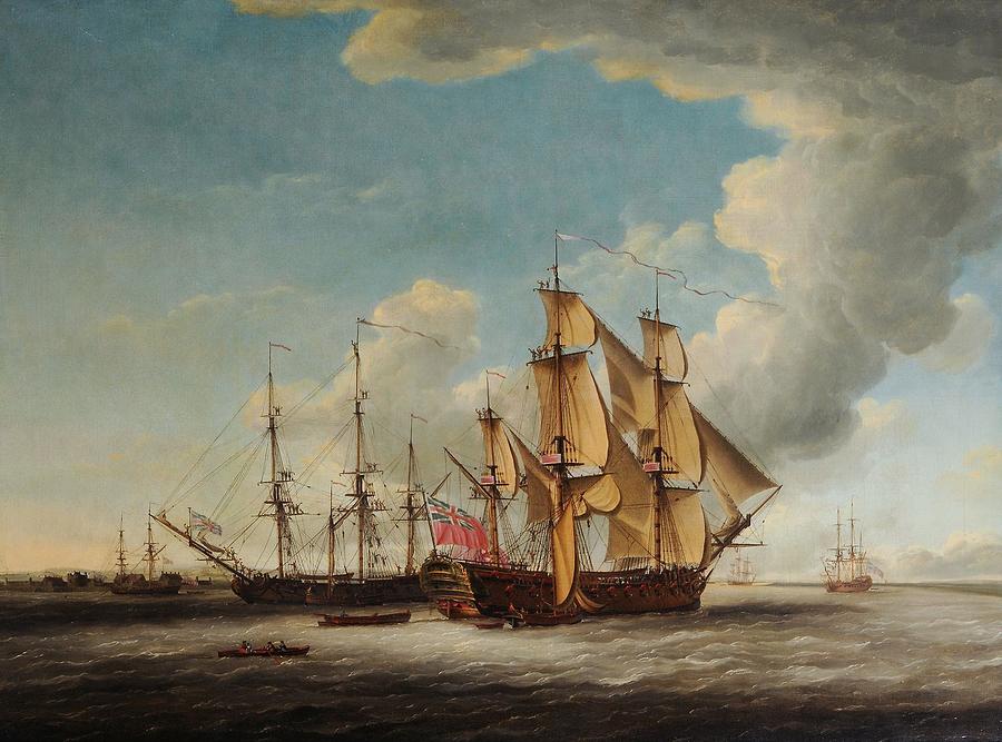 gun Frigates receiving their Captains Painting by John Cleveley