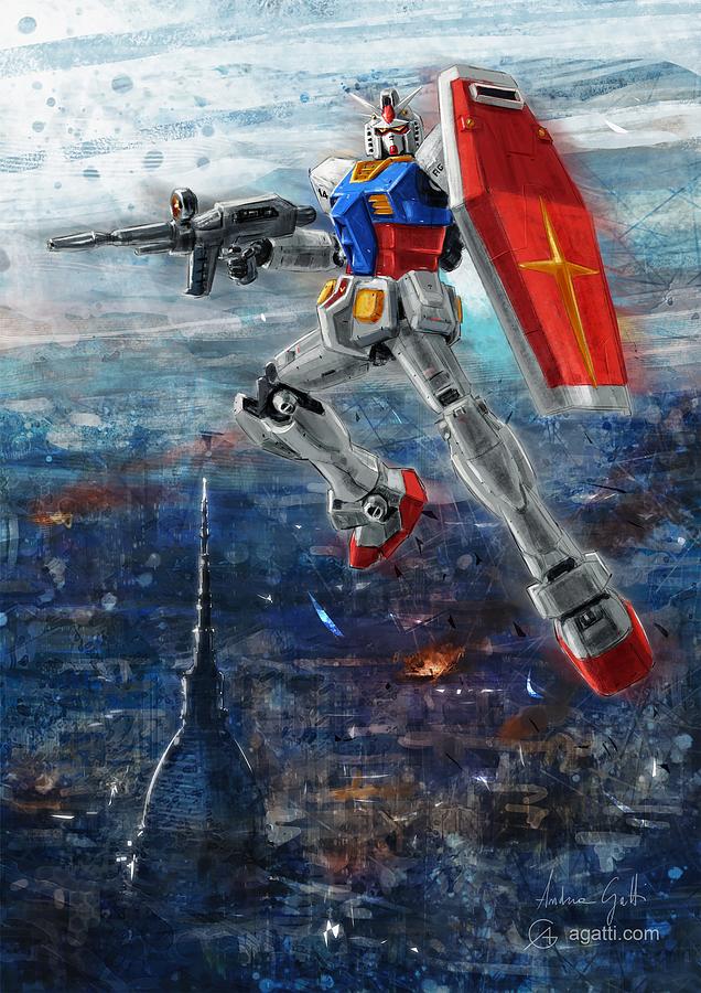 Gundam Panorama Digital Art by Andrea Gatti