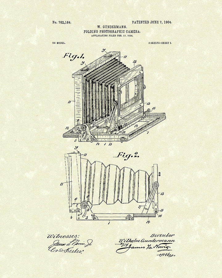 Gundermann Photographic Camera 1904 Patent Art Drawing by Prior Art Design