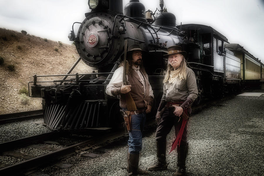 Gunfighters In Front Of Old Train Photograph by Garry Gay
