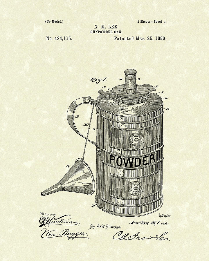 Gunpowder Can 1890 Patent Art  Drawing by Prior Art Design