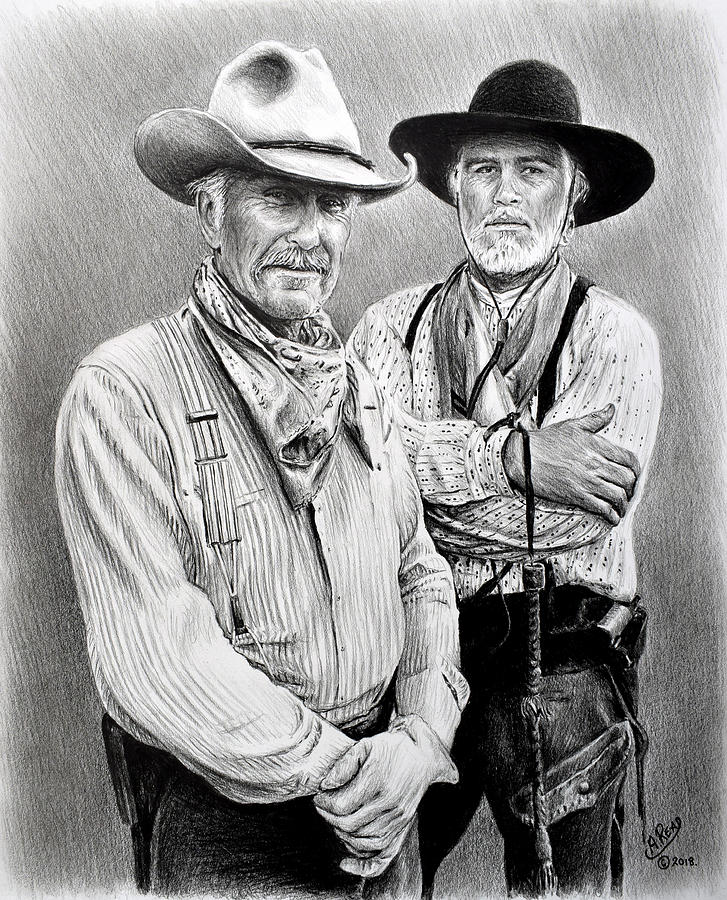 Robert Duvall Drawing - Gus and Woodrow by Andrew Read