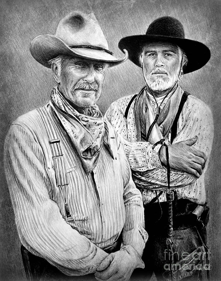 Robert Duvall Drawing - Gus McCrae and Woodrow F Call edit 2 by Andrew Read