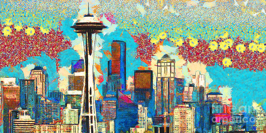 Gustav Klimt Does The Seattle Space Needle Skyline 20180511 panorama Photograph by Wingsdomain Art and Photography