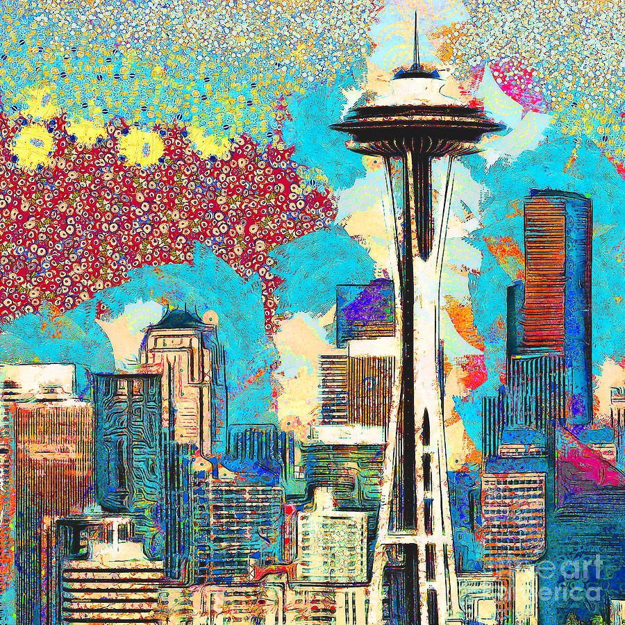 Gustav Klimt Does The Seattle Space Needle Skyline 20180511 square Photograph by Wingsdomain Art and Photography