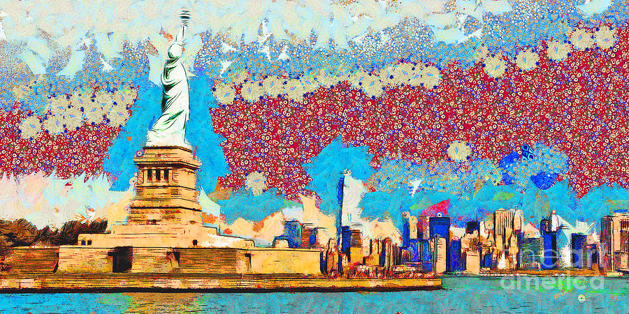 Gustav Klimt Does The Statue of Liberty and The New York Skyline 20180511 Panorama Photograph by Wingsdomain Art and Photography