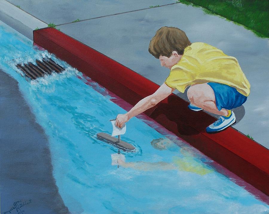 Gutter Boat Painting by Gene Ritchhart