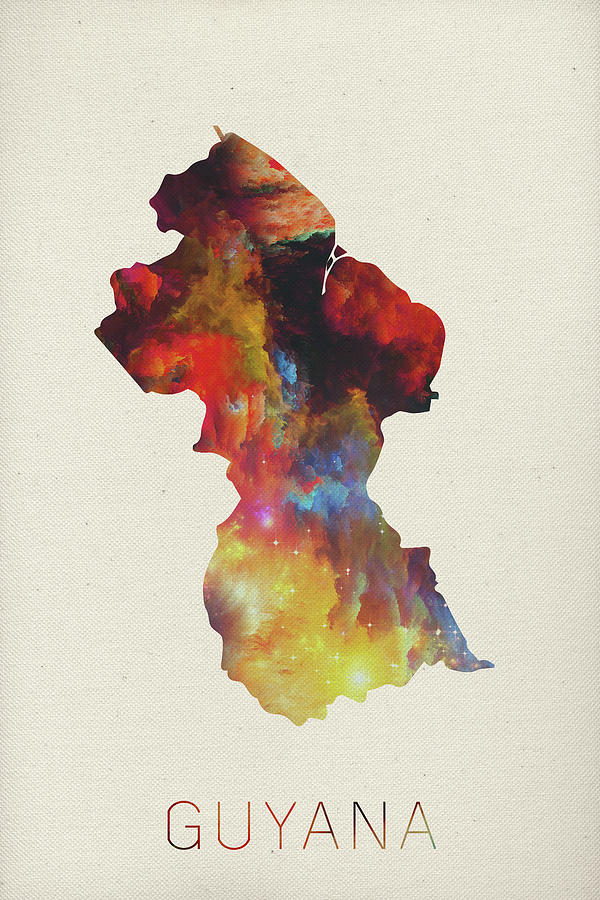 Map Mixed Media - Guyana Watercolor Map by Design Turnpike