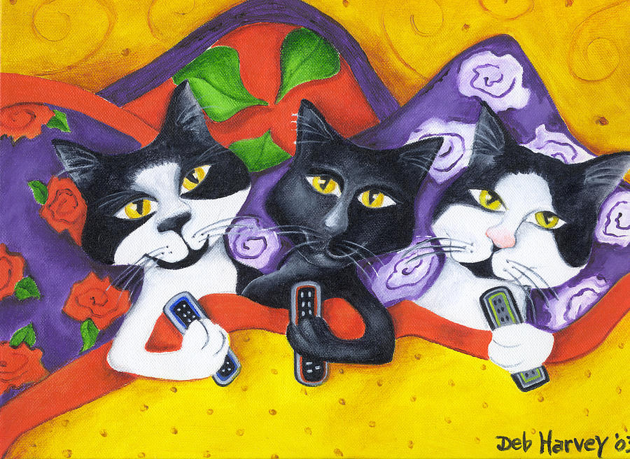 Guys With Remotes Painting by Deb Harvey