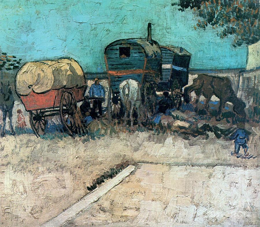 Gypsy Camp With Horse Carriage Painting by Celestial Images