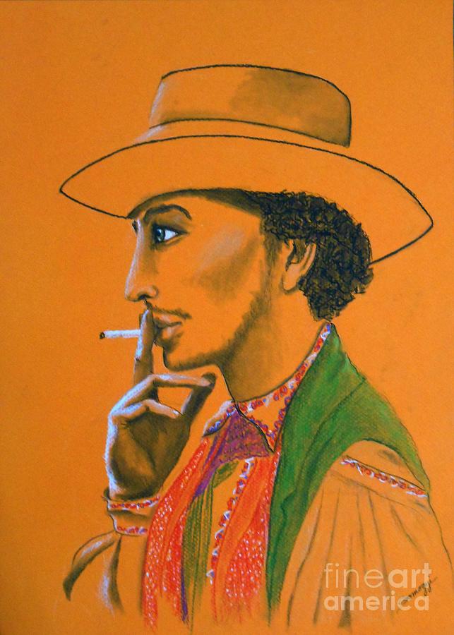 Gypsy Man -- Portrait of Romany Gypsy Man Smoking Drawing by Jayne Somogy