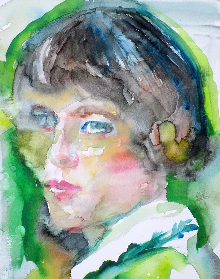 H. D. - HILDA DOOLITTLE - watercolor portrait Painting by Fabrizio Cassetta