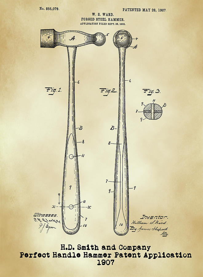 H. D. Smith Perfect Handle Hammer Patent on Parchment Digital Art by David Smith
