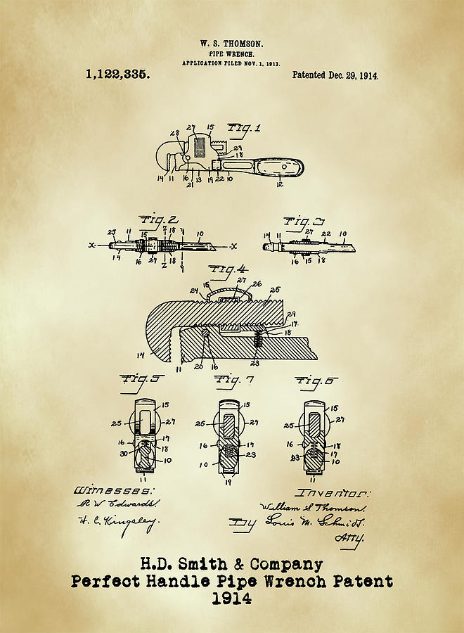H. D. Smith Perfect Handle Pipe Wrench Patent Parchment Digital Art by David Smith