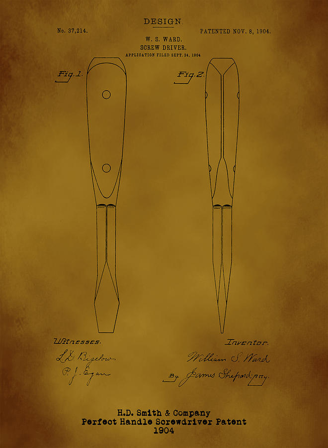 H. D. Smith Perfect Handle Screwdriver Patent Black on Amber Digital Art by David Smith