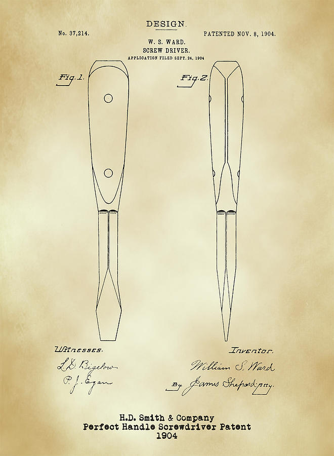 H. D. Smith Perfect Handle Screwdriver Patent Parchment Digital Art by David Smith