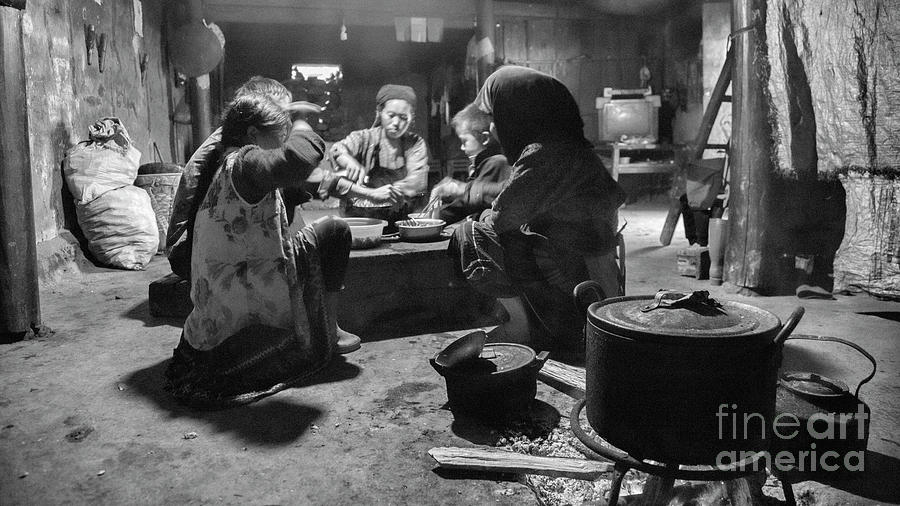 Ha Giang Family Dinner BW Photograph by Chuck Kuhn