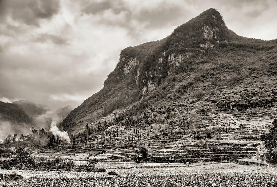 Ha Giang Landscape Sepia Photograph by Chuck Kuhn