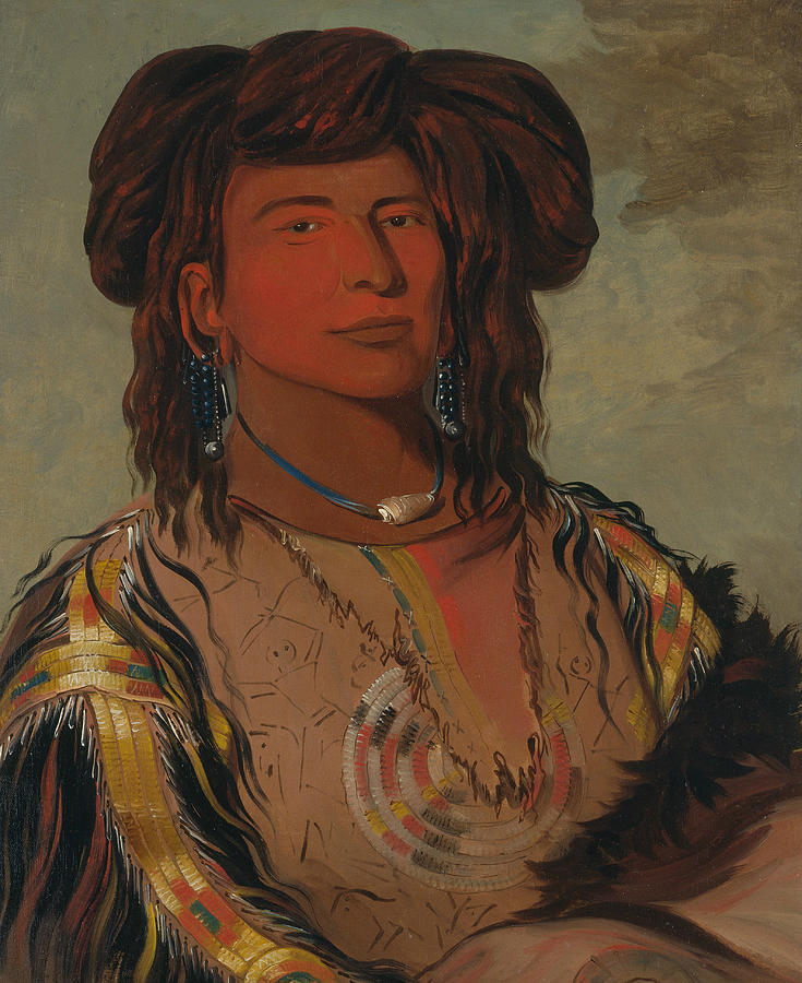 Ha-won-je-tah, One Horn, Head Chief of the Miniconjou Tribe Painting by George Catlin