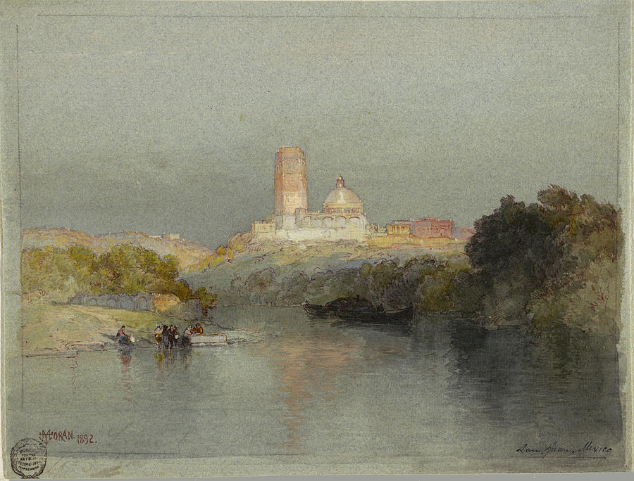 Hacienda on the Lerma River, San Juan, Mexico, 1892 Drawing by Thomas Moran