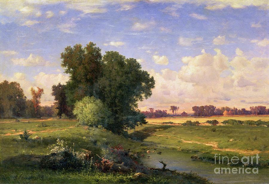 Tree Painting - Hackensack Meadows - Sunset by George Snr Inness