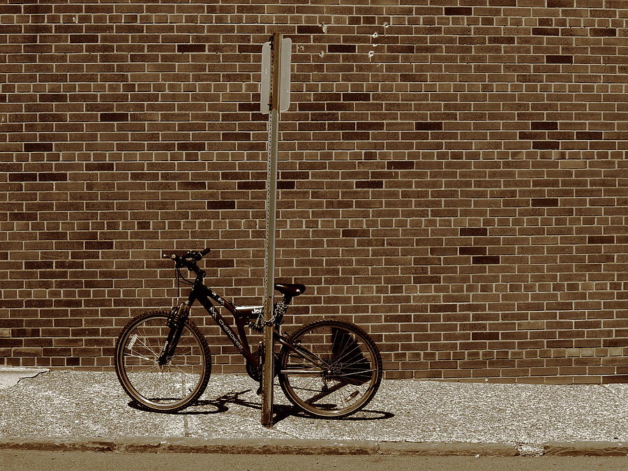 Hackensack, NJ - Bricks and Bicycle Sepia 2018 Photograph by Frank Romeo