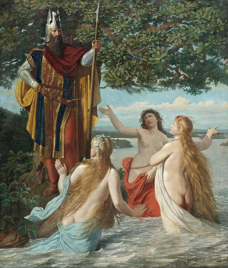 Hagen With The Daughters Of Rhine Painting by Georg Kugler