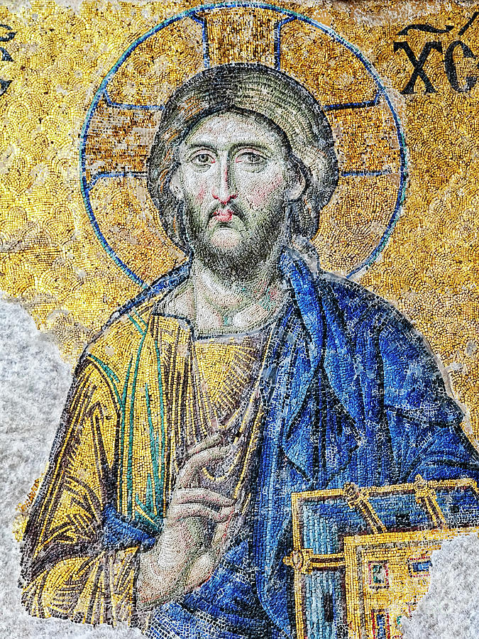 Byzantine Photograph - Hagia Sofia Christ Mosaic 36x48 by Antony McAulay