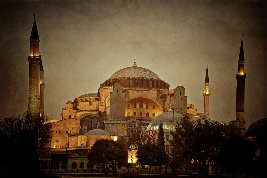 Byzantine Photograph - Hagia Sophia Istanbul Turkey Night by Joan Carroll