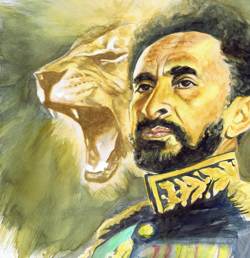 Portrait Painting - Haile Selassie I - Lion by Adrienne Norris