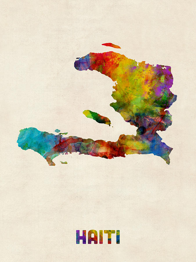 Haiti Watercolor Map Digital Art by Michael Tompsett