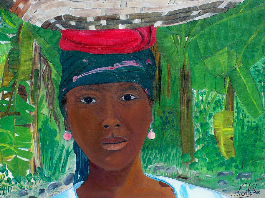 Basket Painting - Haitian Woman   2 by Nicole Jean-Louis