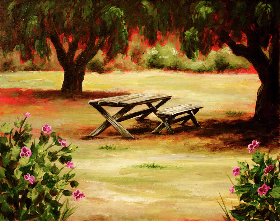 Picnic Table Painting - Halcyon Store by Jennifer McDuffie