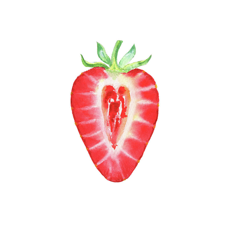 Half Cut Strawberry Watercolor Painting