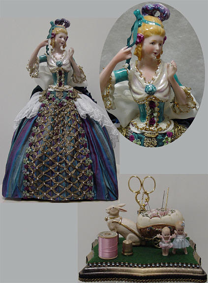 Half Doll Sewing Cozy Ceramic Art by Shirley Heyn