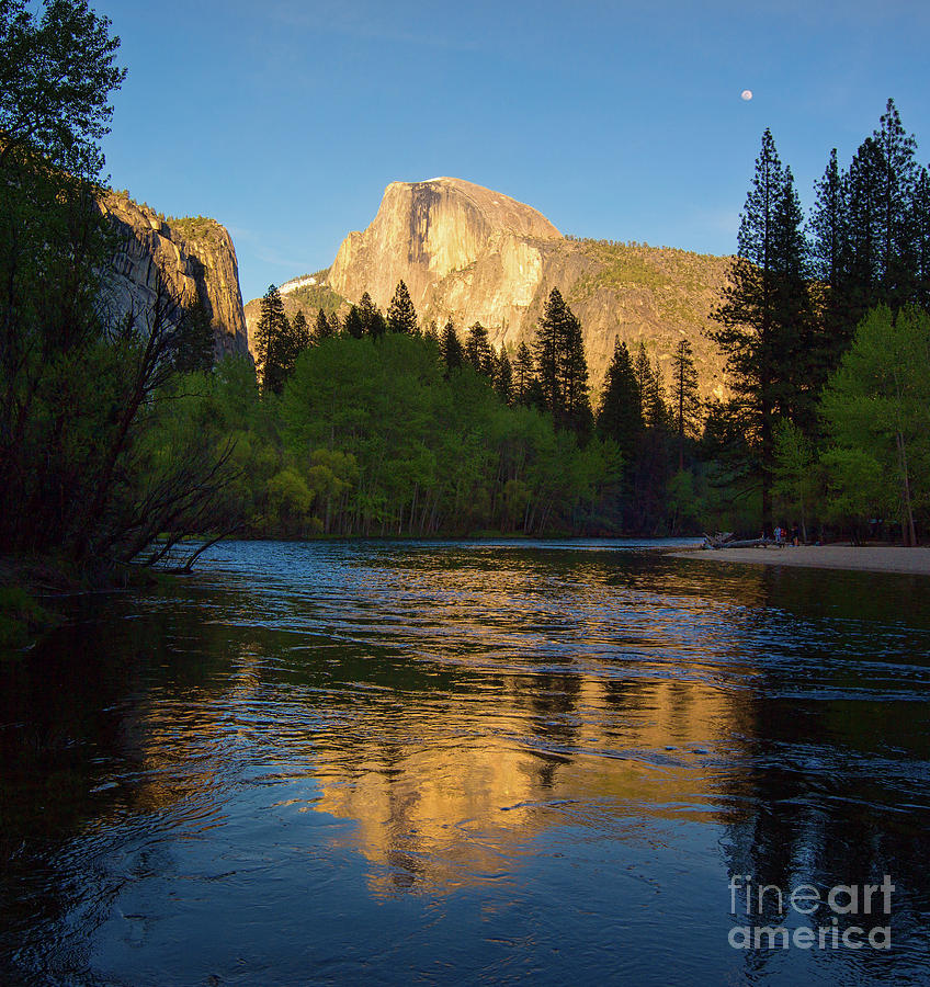 Half Dome And The Merced River With The Moon Photograph by Mimi Ditchie