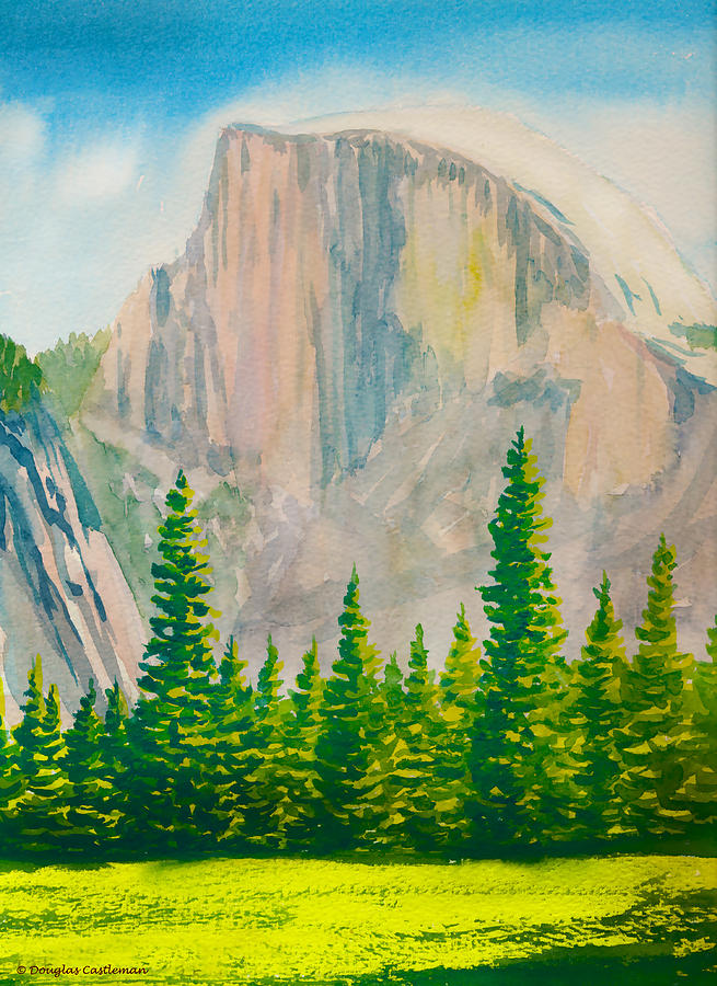 Half Dome Meadow with trees Painting by Douglas Castleman