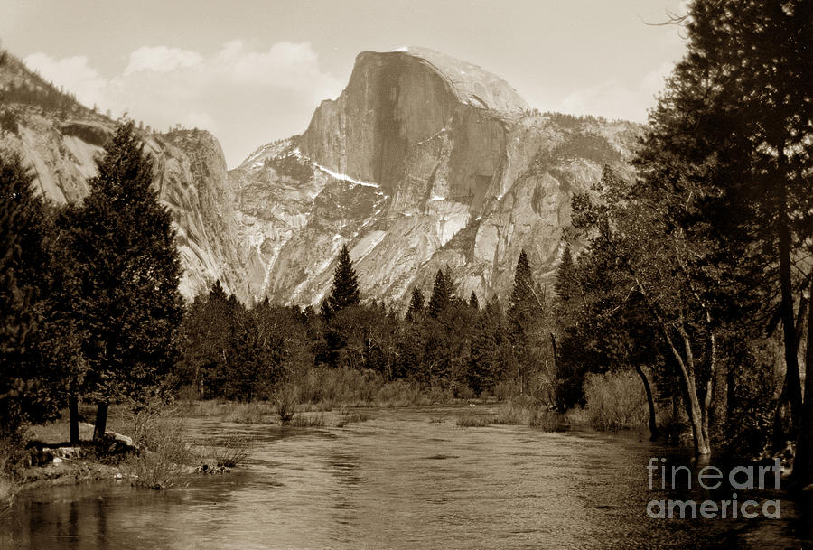 Yosemite National Park Photograph - Half Dome Merced River Yosemite Valley Circa 1910 by Monterey County Historical Society