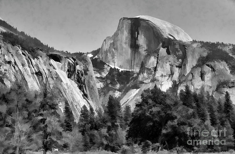 Half Dome Paint Black White  Photograph by Chuck Kuhn