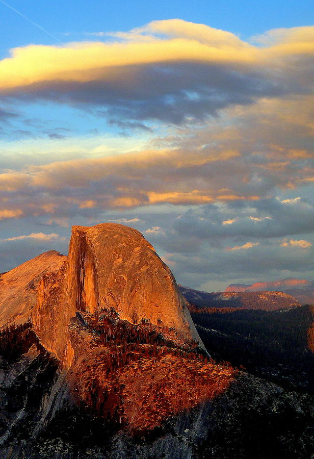 Half Dome Sunset Colorful Clouds Vertical Photograph by Jeff Lowe
