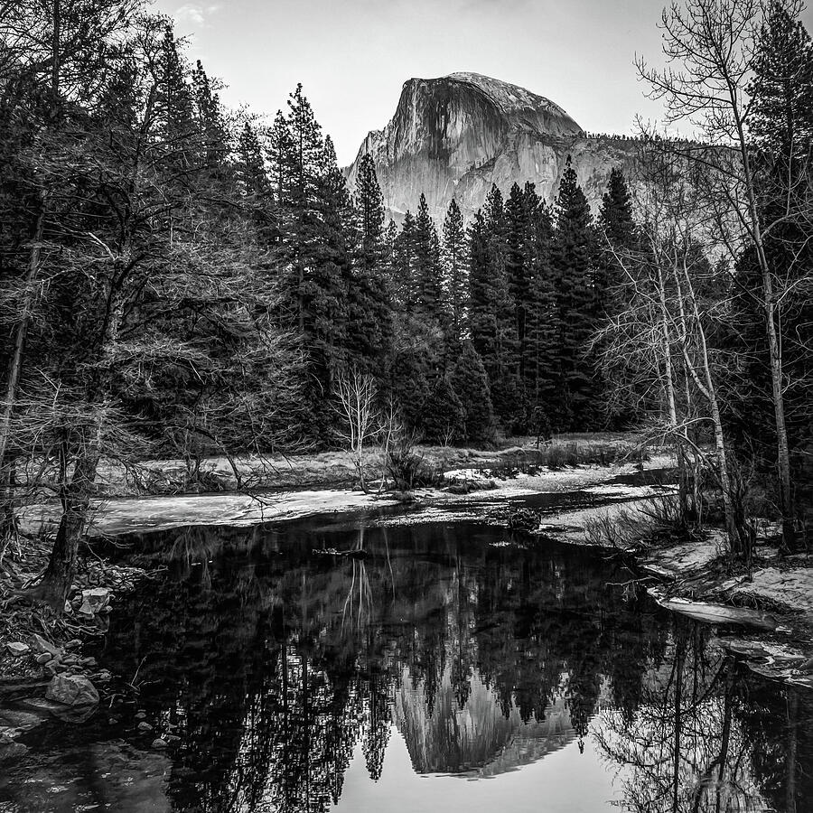 Yosemite National Park Photograph - Half Dome Sunset Reflection - Black and White Square - Yosemite by Gregory Ballos