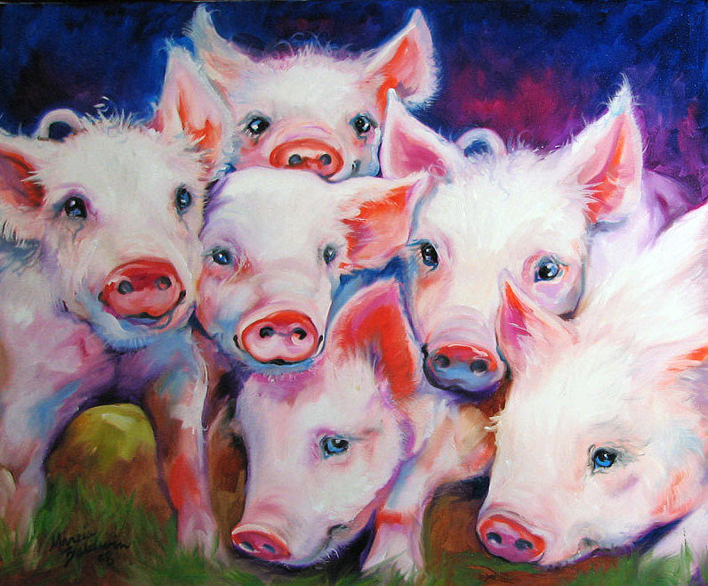Half Dozen Piglets Painting by Marcia Baldwin