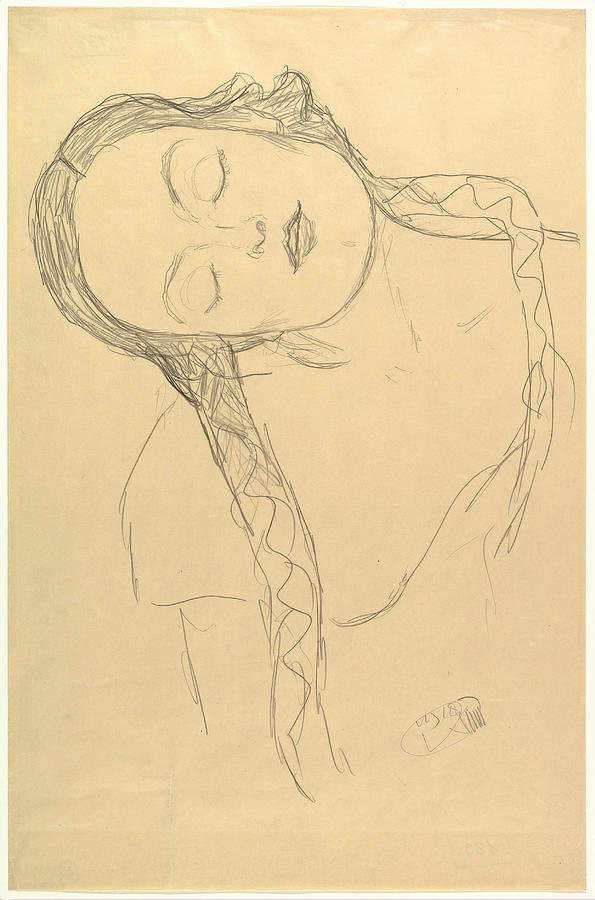 Half-figure of a Young Woman Drawing by Gustav Klimt