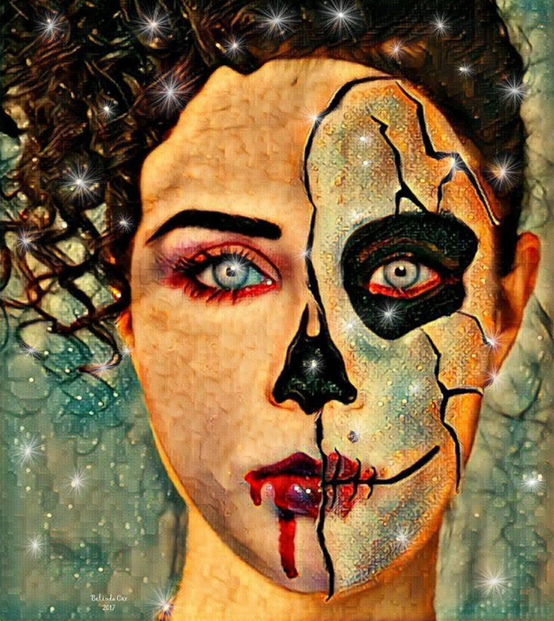 Half Human Half Skull Face Digital Art by Artful Oasis