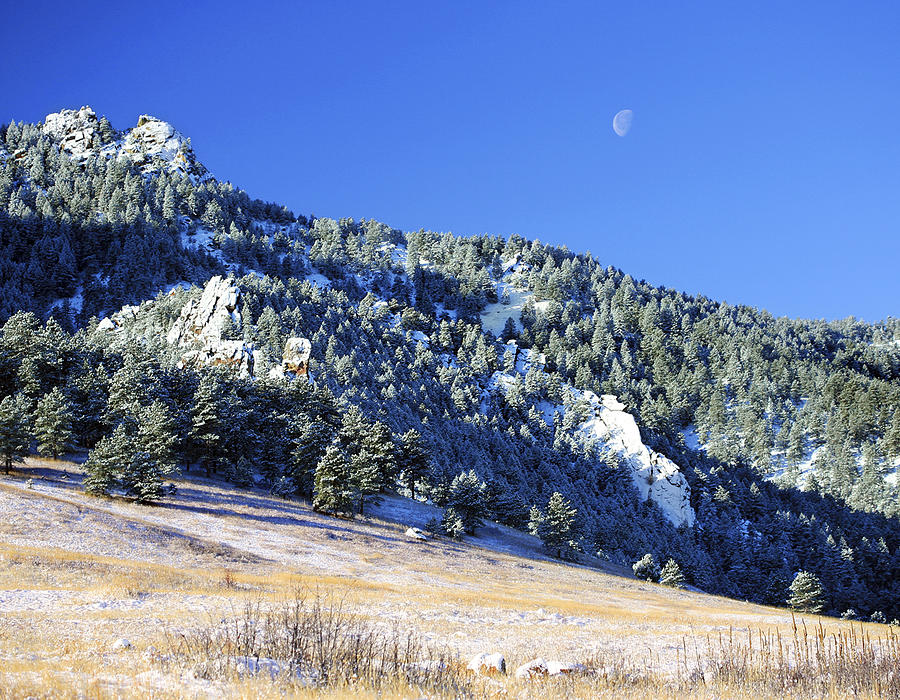 Half Moon Over the Flatirons Photograph by Marilyn Hunt
