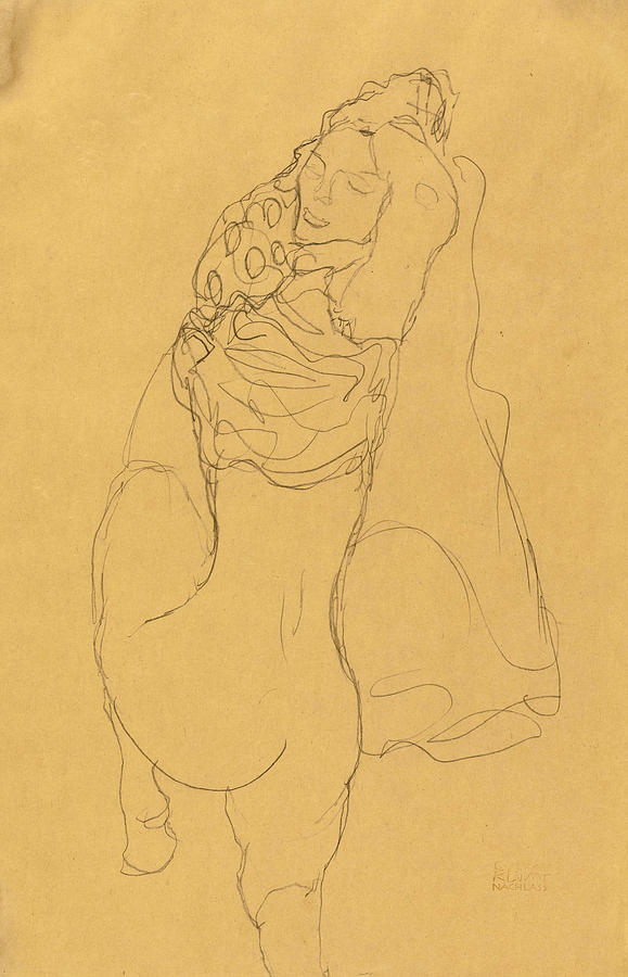 Half Nude seen from the Back Drawing by Gustav Klimt