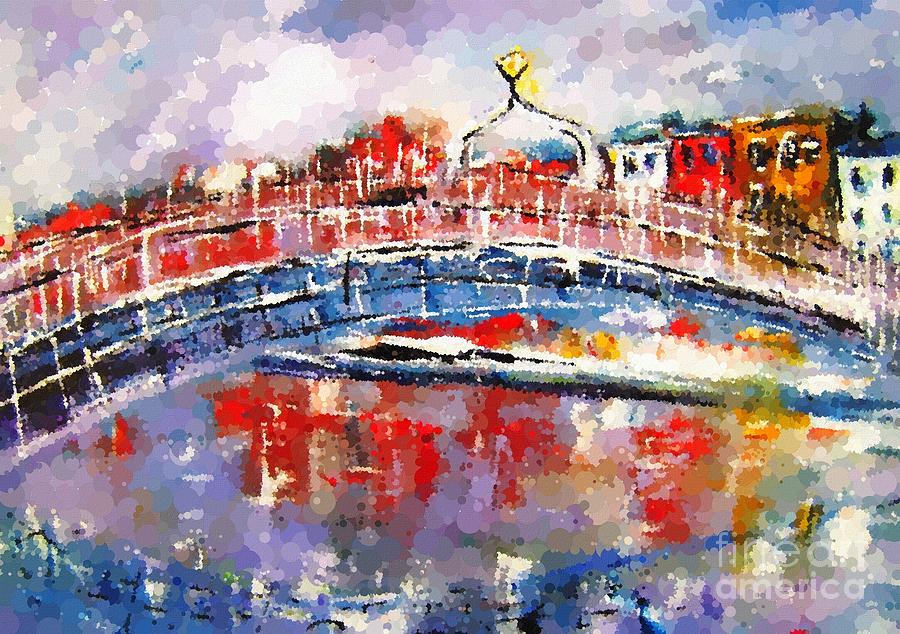 Paintings Of Half-penny Bridge- Dublin Impressionist Painting by Mary Cahalan Lee - aka PIXI