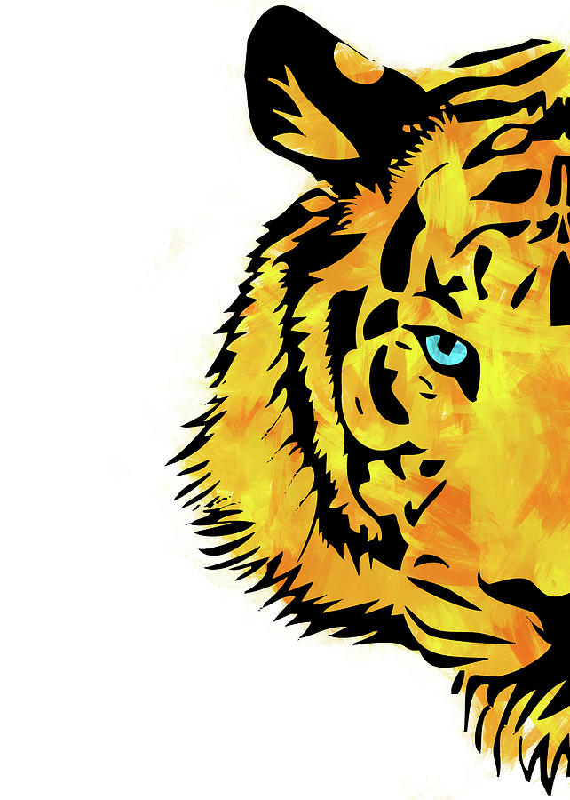 Half Tiger Digital Painting Digital Art by Ricky Barnard