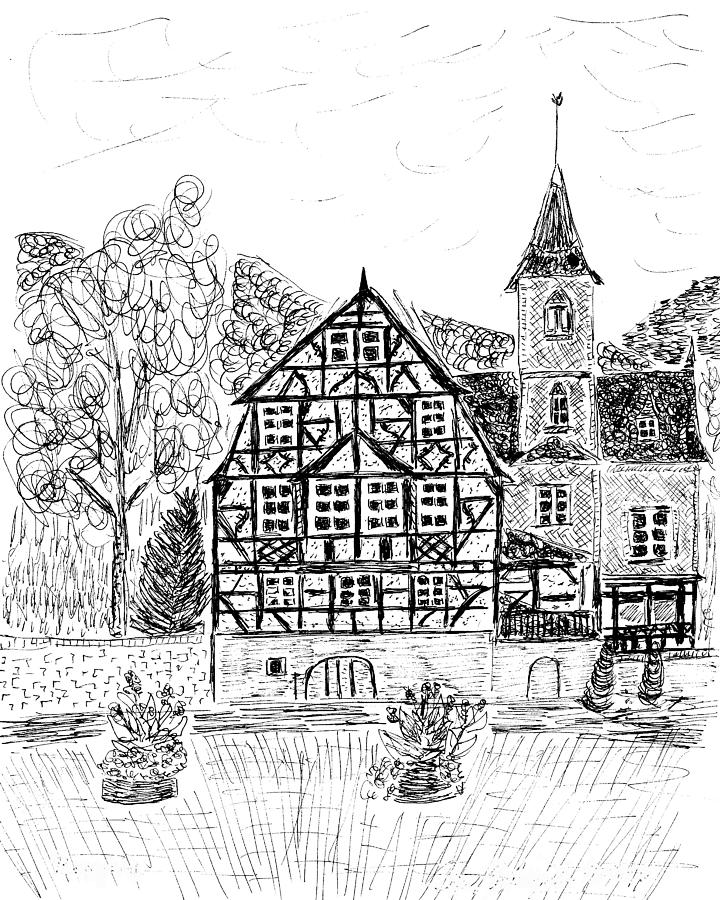 Half Timbered House Drawing by Ben Bohnsack