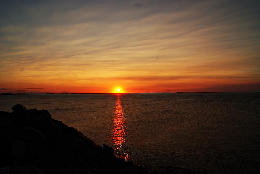 Halibut Point Sunset L Photograph by Joe Faherty